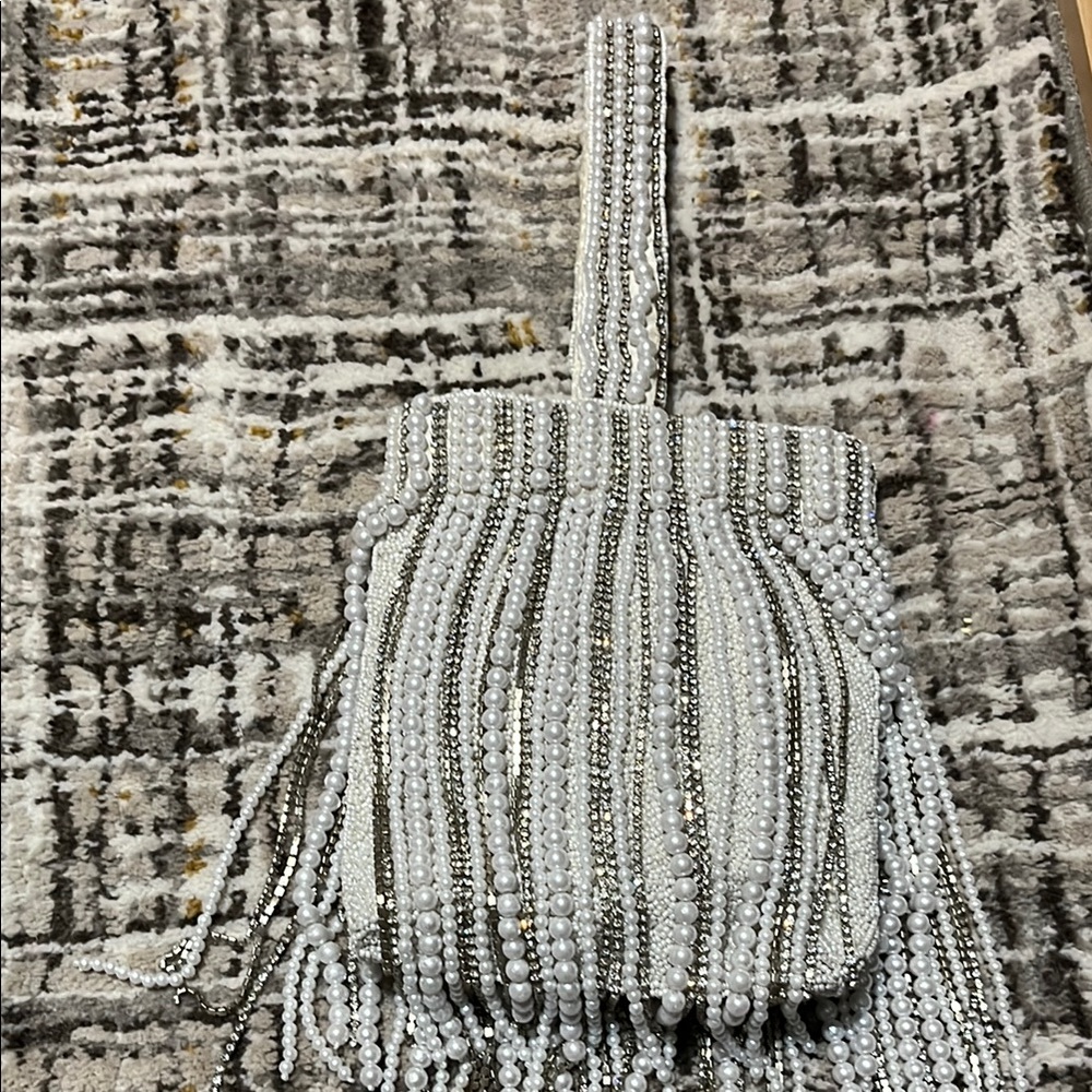 Elegant White Beaded Women's Bag, handcrafted in India . New without tag .